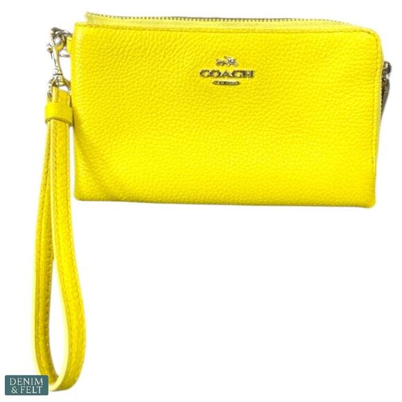 Coach Yellow Leather Double-Zip Wristlet Wallet Purse Bag Gold Hardware - Picture 1 of 8